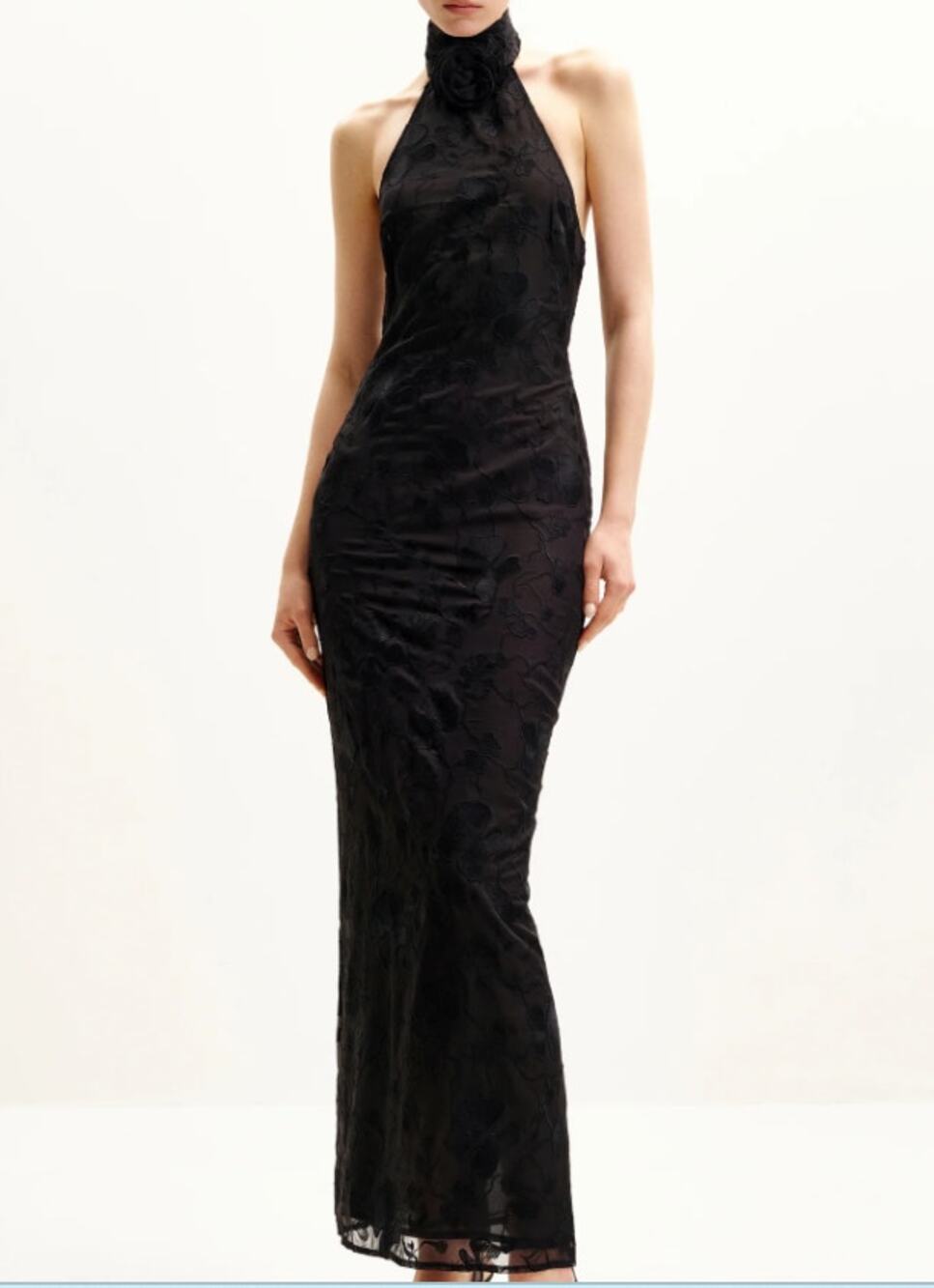 NWT JW Pei Sz 2 Uliana Black Floral Lace Halterneck Gown Maxi Dress Formal